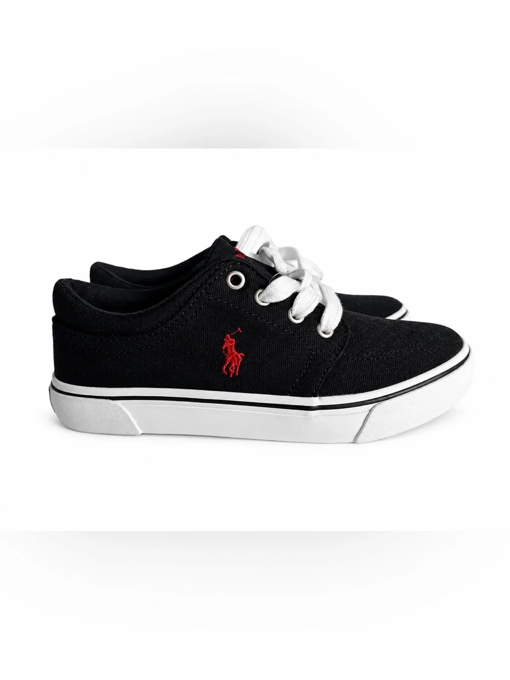 Polo by Ralph Lauren Black Canvas Kids Sneakers with Red Pony